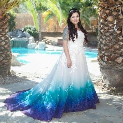 Plus size ball gown dyed ombre lace wedding dress bridal gown wedding gown