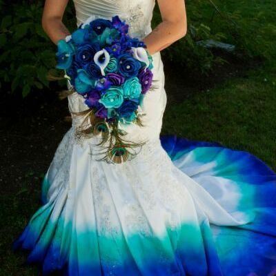 Dyed ombre mermaid lace appliques blue wedding dress bridal gown wedding gown