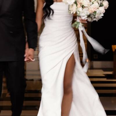 Elegant sheath strapless side slit wedding dress bridal gown wedding gown