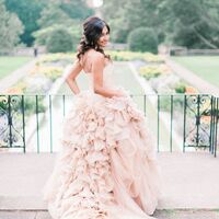 Pink Ball Gown Puffy Organza Wedding Dress Bridal Gown Wedding Gown - Thumbnail 1