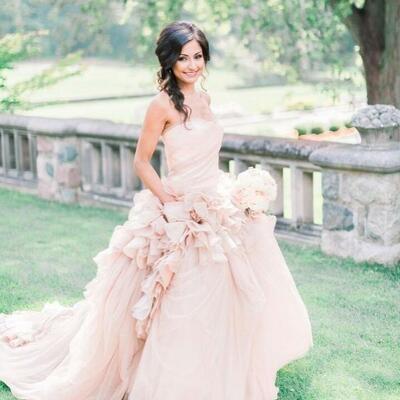 Pink ball gown puffy organza wedding dress bridal gown wedding gown