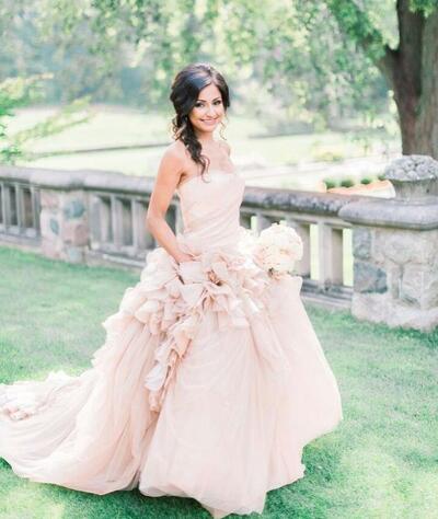 Pink Ball Gown Puffy Organza Wedding Dress Bridal Gown Wedding Gown