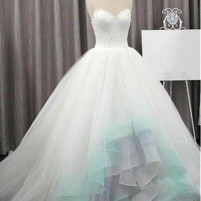 Ball gown puffy organza  hi-lo dyed green wedding dress bridal gown wedding gown