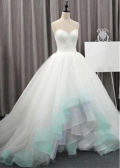 Ball Gown Puffy Organza  Hi-lo Dyed Green Wedding Dress Bridal Gown Wedding Gown
