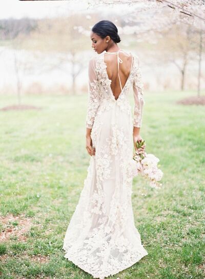 Pink Sheath Appliques Tulle Open Back Wedding Dress Bridal Gown Wedding Gown