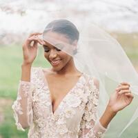 Pink Sheath Appliques Tulle Open Back Wedding Dress Bridal Gown Wedding Gown - Thumbnail 2