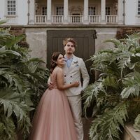 A-line Pink V-neck Backless Wedding Dress Bridal Gown Wedding Gown - Thumbnail 2