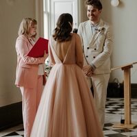 A-line Pink V-neck Backless Wedding Dress Bridal Gown Wedding Gown - Thumbnail 3