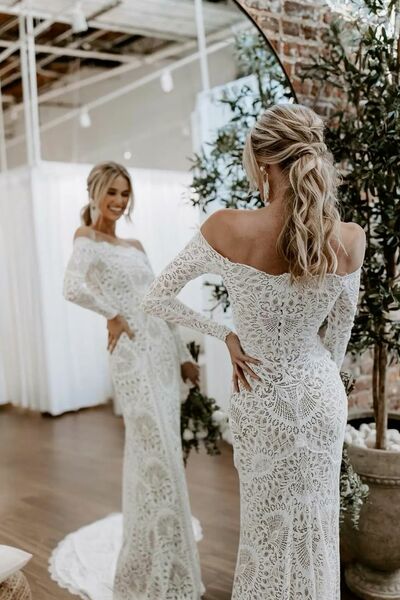 Elegant Mermaid Long Sleeve Lace Wedding Dress Bridal Gown Wedding Gown