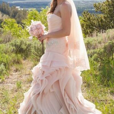 Pink organza tiered wedding dress bridal gown wedding gown