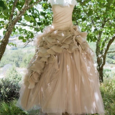 Blush pink organza tiered wedding dress bridal gown wedding gown