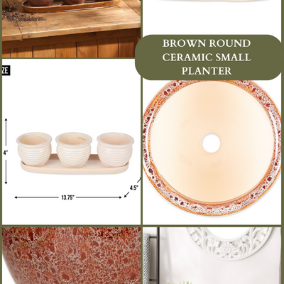 Brown round ceramic small planter