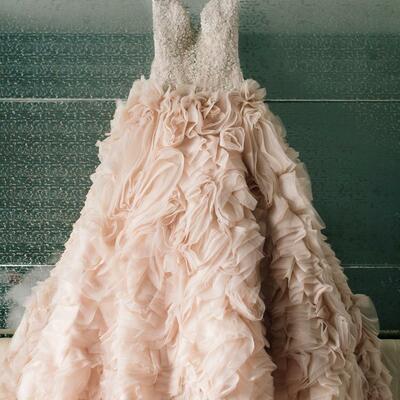 Pink organza tiered wedding dress bridal gown wedding gown