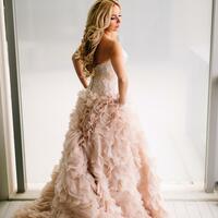 Pink Organza Tiered Wedding Dress Bridal Gown Wedding Gown - Thumbnail 2