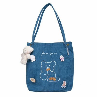 Embroidered bear corduroy bag for women