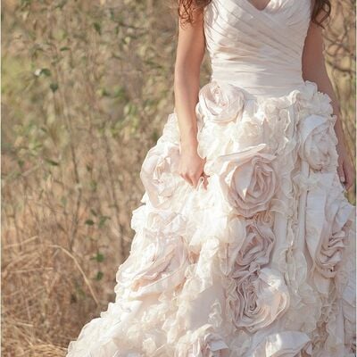 Light pink organza flowers wedding dress bridal gown wedding gown