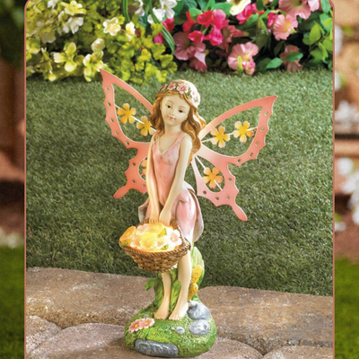 Pink fairy solar garden statue 