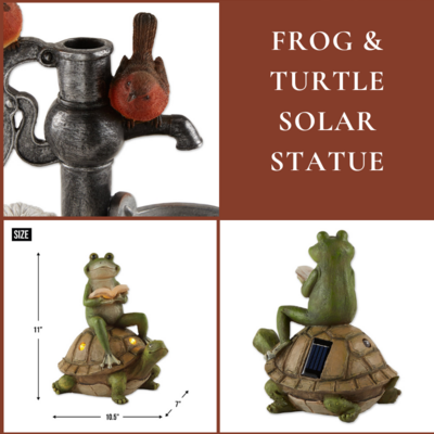 Frog & turtle solar statue
