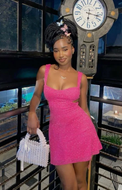 Hot Pink Backless Sequin Mini Prom Dress Short Homecoming Dress