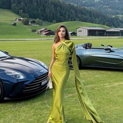 Green satin long open back prom dress evening dresses - Thumbnail 1