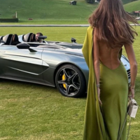 Green Satin Long Open Back Prom Dress Evening Dresses - Thumbnail 2