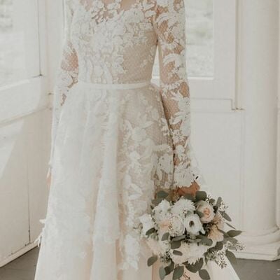 Elegant sheath lace long sleeve wedding dress bridal gown wedding gown