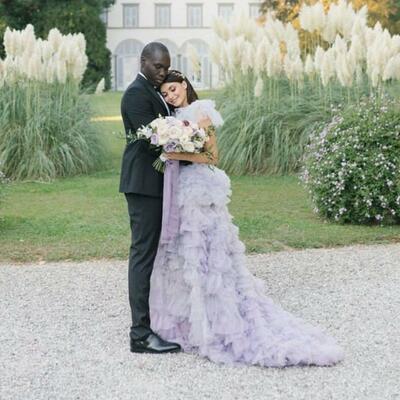 Lilac ball gown tiered organza wedding dress bridal gown wedding gown