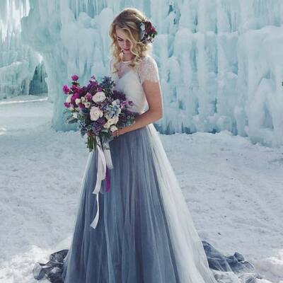 A line blue lace beach boho wedding dress bridal gown wedding gown