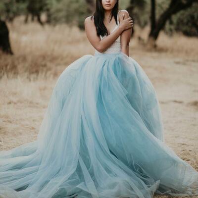 Ball gown puffy blue wedding dress bridal gown wedding gown