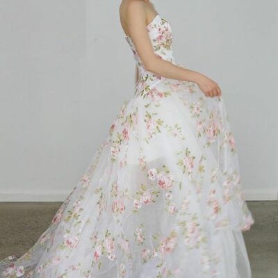 Floral a  line beach boho wedding dress bridal gown wedding gown