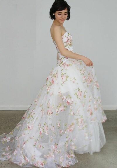 Floral A  Line Beach Boho Wedding Dress Bridal Gown Wedding Gown
