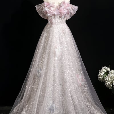 Sparkling sequins long prom dress, beautiful a-line evening party dress