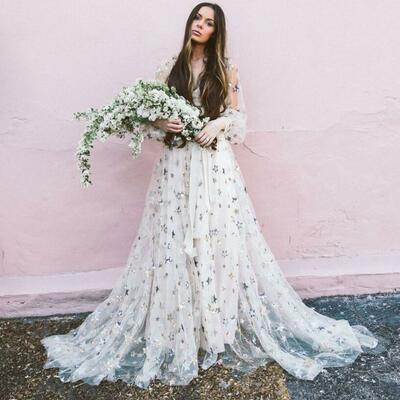 Simple a  line lace beach boho wedding dress bridal gown wedding gown