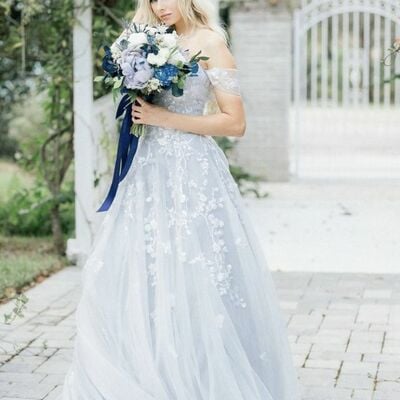 Simple a line light blue lace beach boho wedding dress bridal gown wedding gown