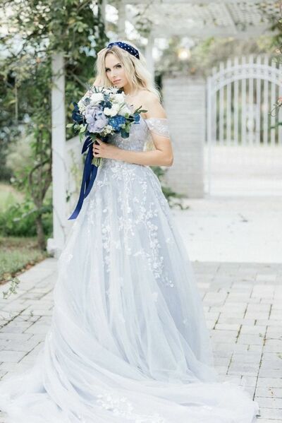 Simple A Line Light Blue Lace Beach Boho Wedding Dress Bridal Gown Wedding Gown