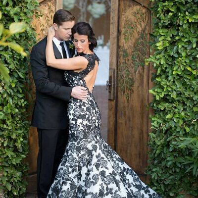 Black and white mermaid lace wedding dress bridal gown wedding gown