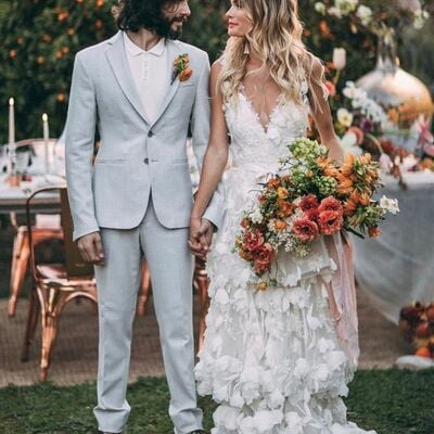 3d handmade flowers a line v neck wedding dress bridal gown wedding gown