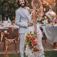 3D Handmade Flowers A Line V Neck Wedding Dress Bridal Gown Wedding Gown - Thumbnail 1