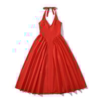 Fashionable deep V-neck halter neck lace-up patchwork waist slim fit long swing dress - Thumbnail 2