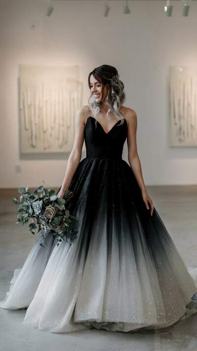 Black Ball Gown Sequins Lace Wedding Dress Bridal Gown Wedding Gown