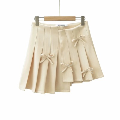 Sexy high waist asymmetrical bow pleated skirt