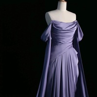 Purple Satin Long Prom Dress, Elegant Draped Bodice Formal Party Dress - Thumbnail 2