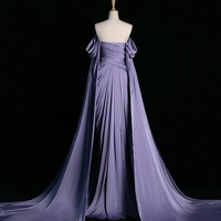 Purple Satin Long Prom Dress, Elegant Draped Bodice Formal Party Dress - Thumbnail 3