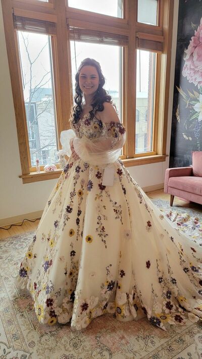 Floral A-line Wedding Gown Wedding Dress, Tulle Wedding Gown Bridal Dress
