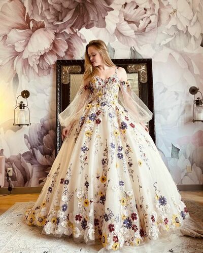  Floral A-line Wedding Gown Wedding Dress, Tulle Wedding Gown Bridal Dress