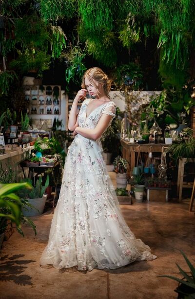 Floral A-line Wedding Gown Wedding Dress, Tulle Wedding Gown Bridal Dress