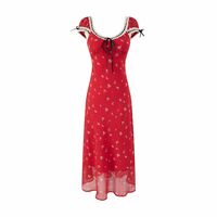 Summer cherry red print retro temperament hip skirt dress - Thumbnail 1
