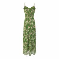 Summer beach vacation leisure green floral suspender dress - Thumbnail 1