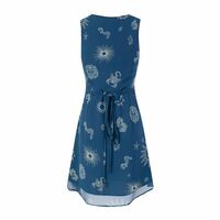 V-neck collarbone-revealing blue printed tie waist dress - Thumbnail 2