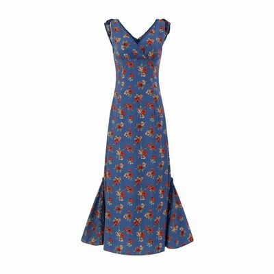 Casual holiday style floral v-neck ruffle waist dress